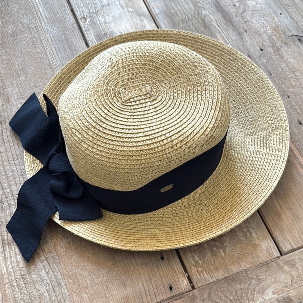 Scala Stylish Straw Beach Hat with Black Ribbon